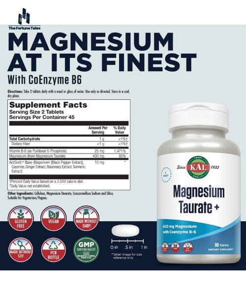 KAL-Magnesium-Taurate-400mg-Coenzyme-B6-Vegan-Heart-Health-90-Tabs